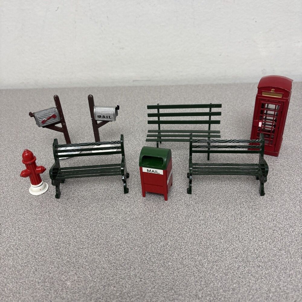 Dept 56 Snow Village Metal Accessories, Benches, Mailboxes, Phone Booth, Hydrant